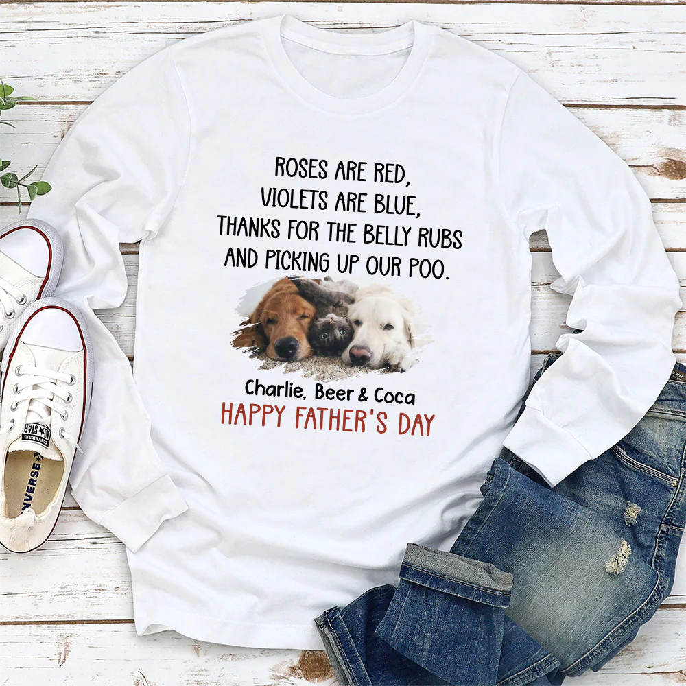 Thanks For The Belly Rubs Ver Pet Photo - Personalized Custom Long Sleeve T-shirt - Image 2