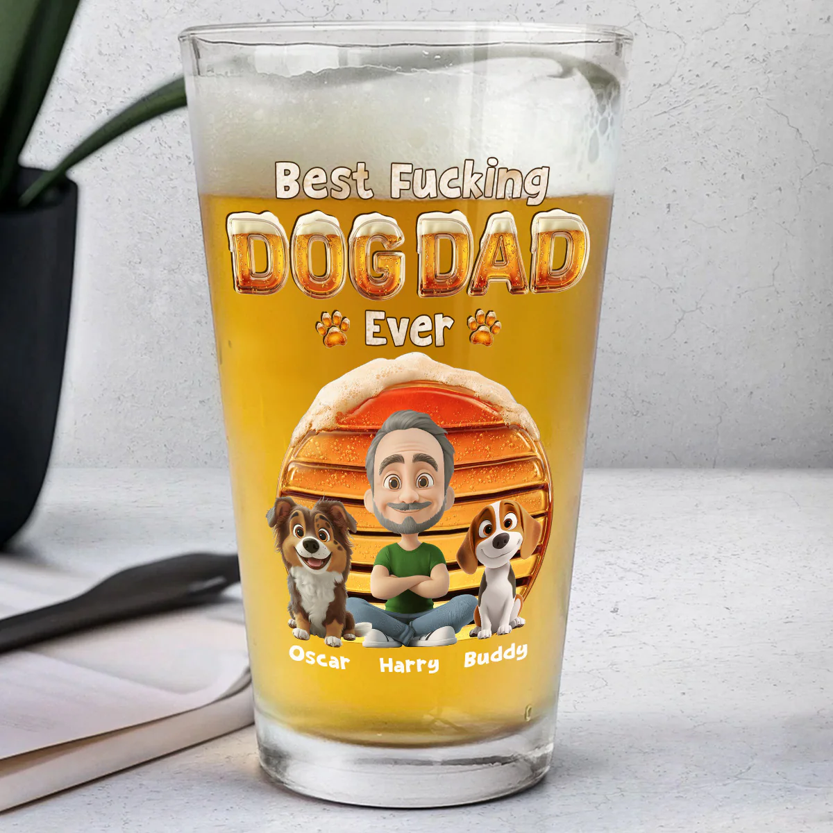 That Dog Dad - Personalized Custom 3D Effect Beer Glass - Image 2
