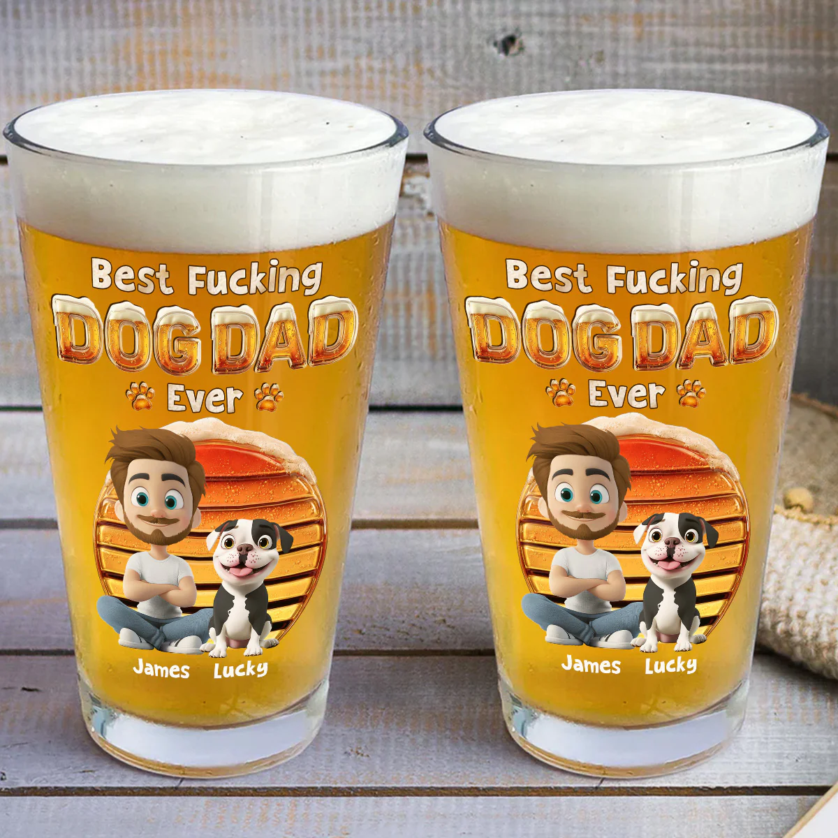 That Dog Dad - Personalized Custom 3D Effect Beer Glass - Image 3