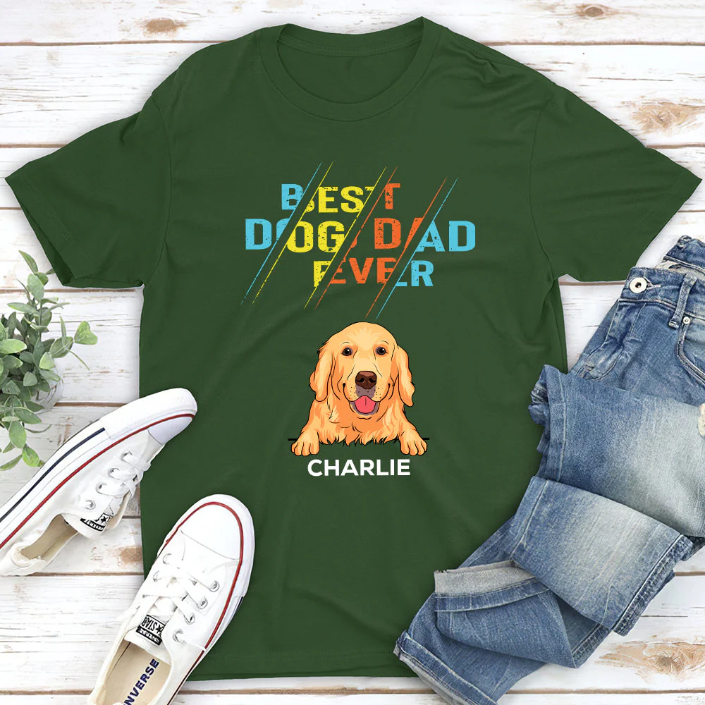 The Best Dog Dad Ever 3 - Personalized Custom Unisex T-shirt - Image 3