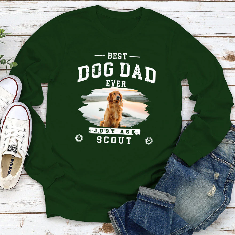 The Best Dog Dad - Personalized Custom Long Sleeve T-shirt - Image 3