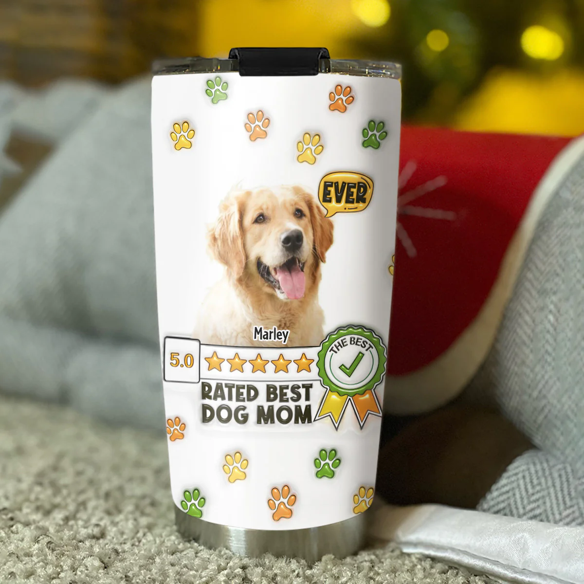 The Best Dog Mom Ever Photo - Personalized Custom 3D Inflated Effect Tumbler - Image 2