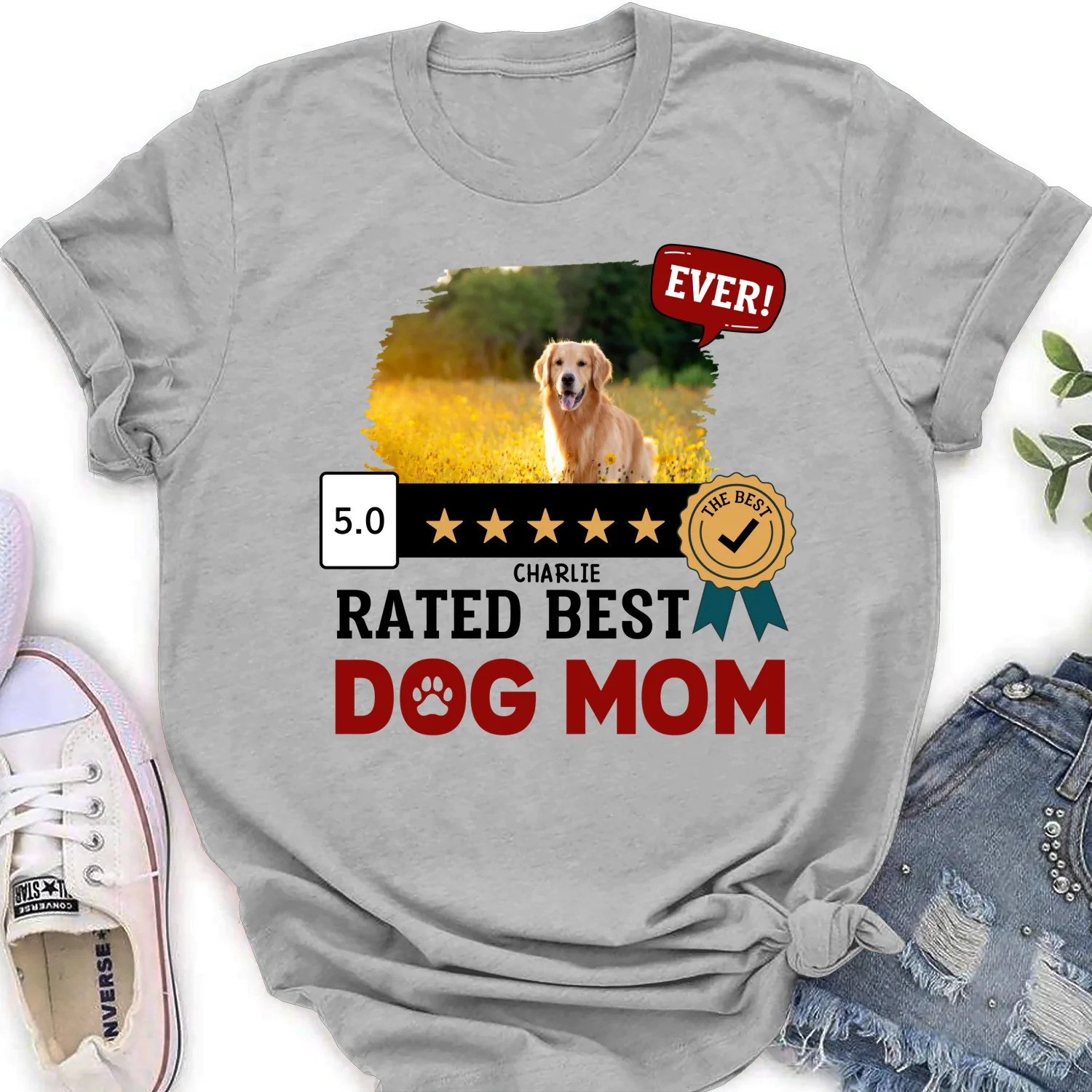 The Best Dog Mom Ever Photo- Personalized Custom Women's T-Shirt - Image 3
