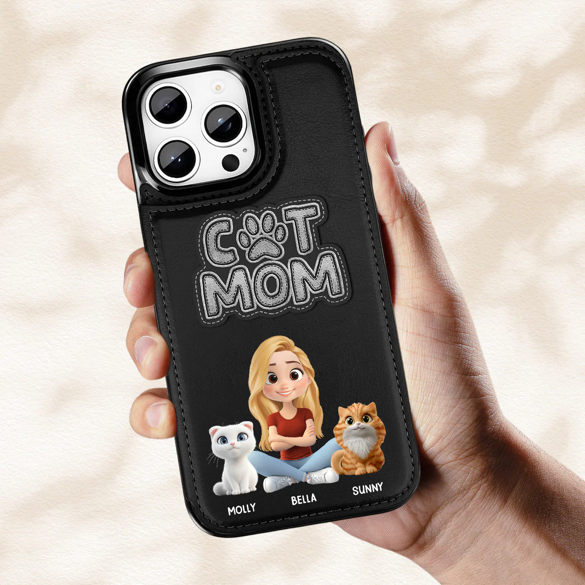 The Cat Mom - Personalized Custom Leather Phone Case - Image 3