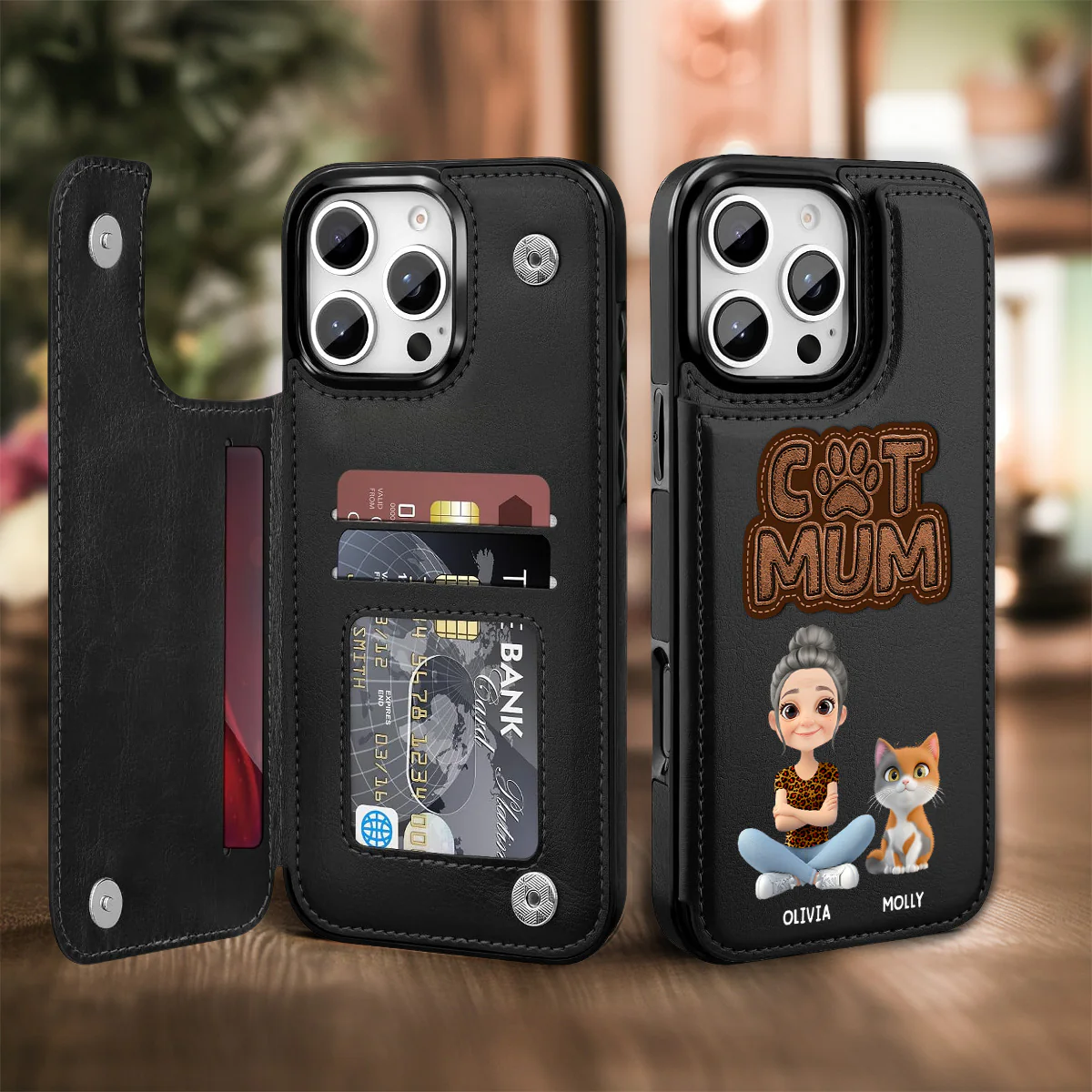 The Cat Mom - Personalized Custom Leather Phone Case - Image 4