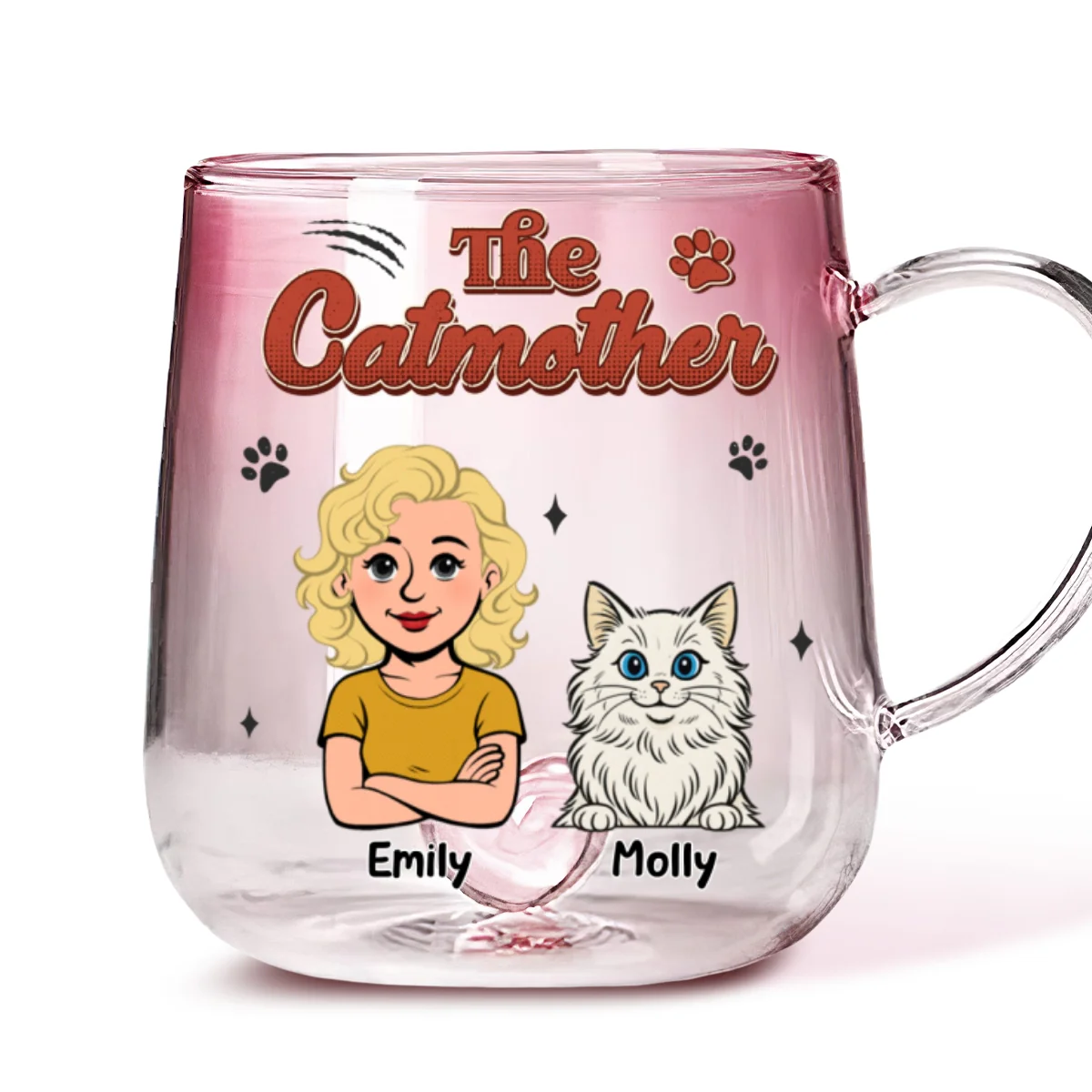 The Cat Mom - Personalized Custom Pink Gradient Glass Mug - Image 5