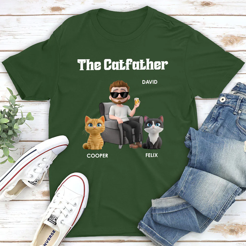 The Catfather Cartoon - Personalized Custom Unisex T-shirt - Image 2