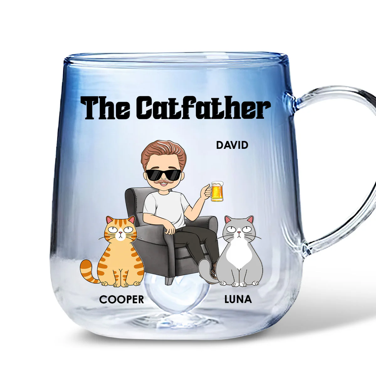 The Catfather - Personalized Custom Blue Gradient Glass Mug