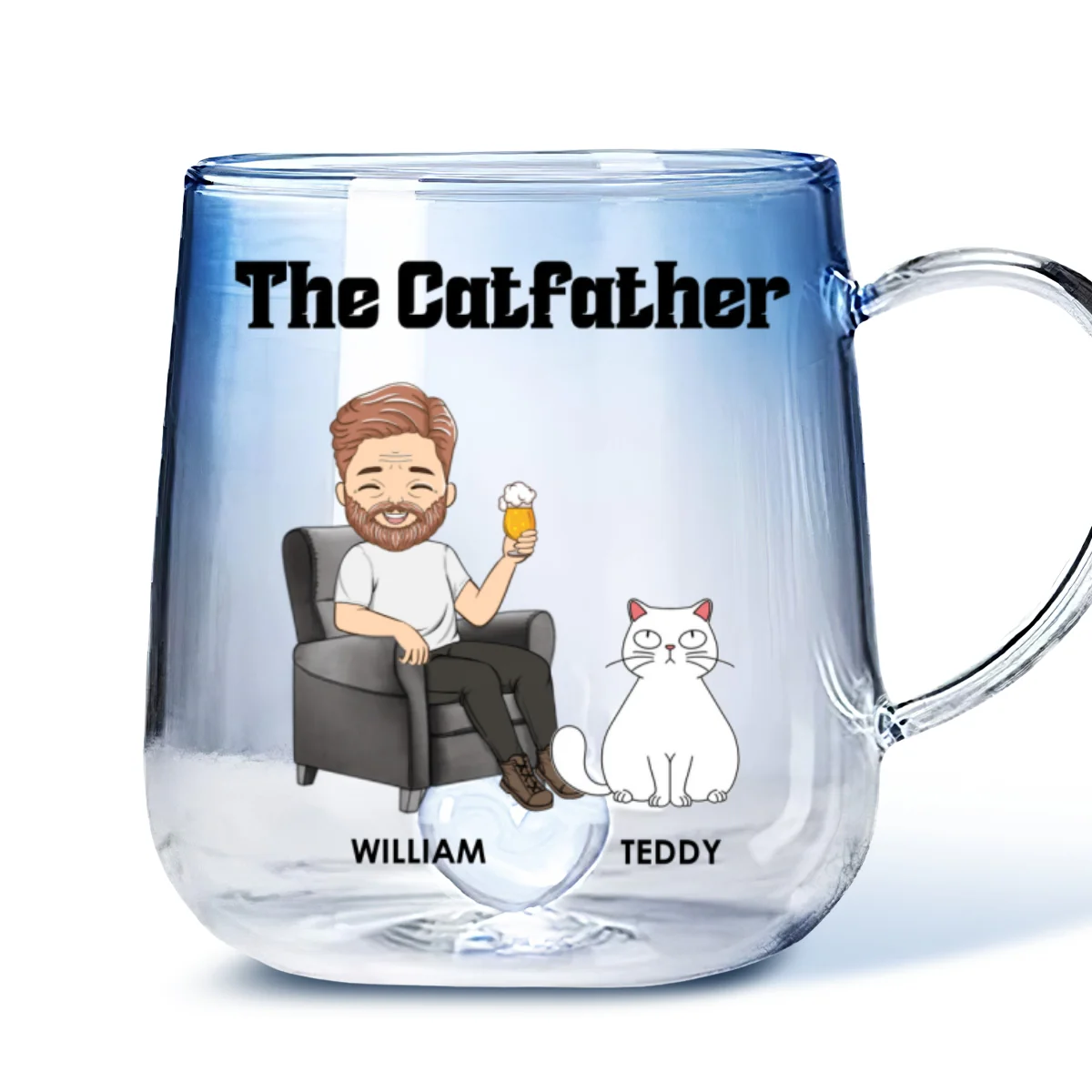 The Catfather - Personalized Custom Blue Gradient Glass Mug - Image 6