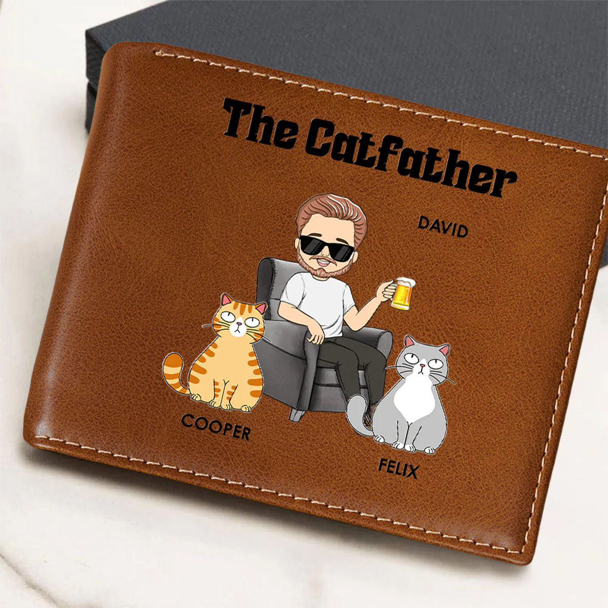 The Catfather - Personalized Custom Printed Men Leather Wallet - Image 3