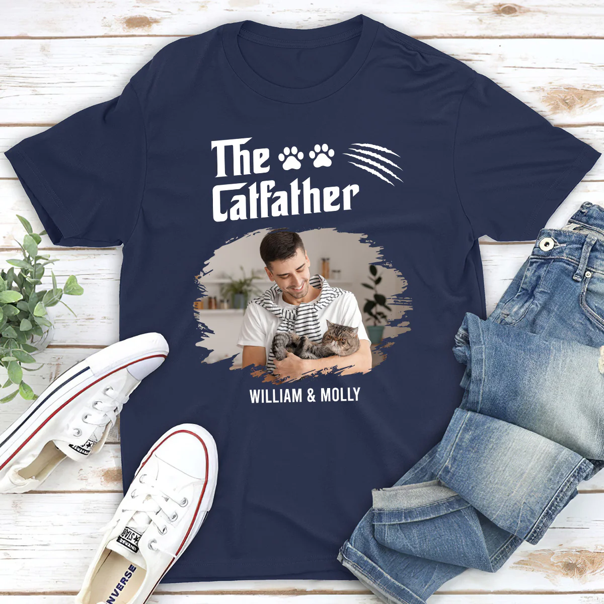 The Catfather Photo - Personalized Custom Unisex T-Shirt - Image 2