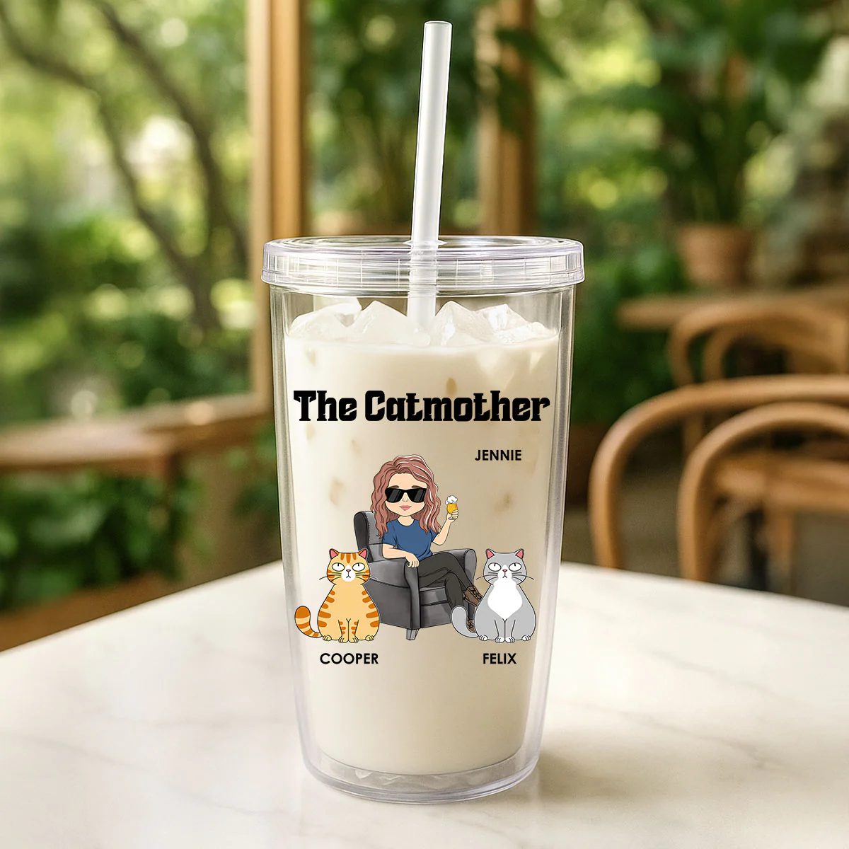 The Catmother Chibi - Personalized Custom 14oz Plastic Tumbler - Image 3