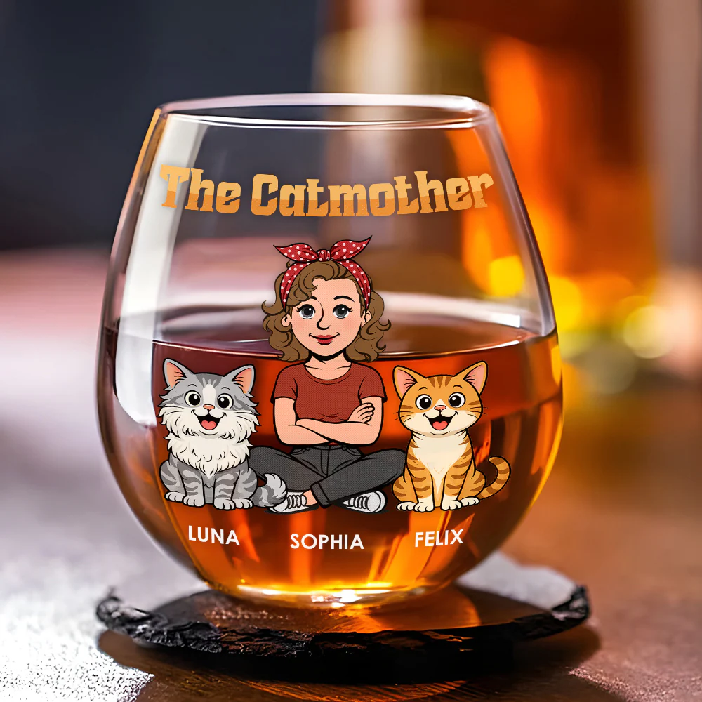 The Catmother Retro - Personalized Custom Wine Glass