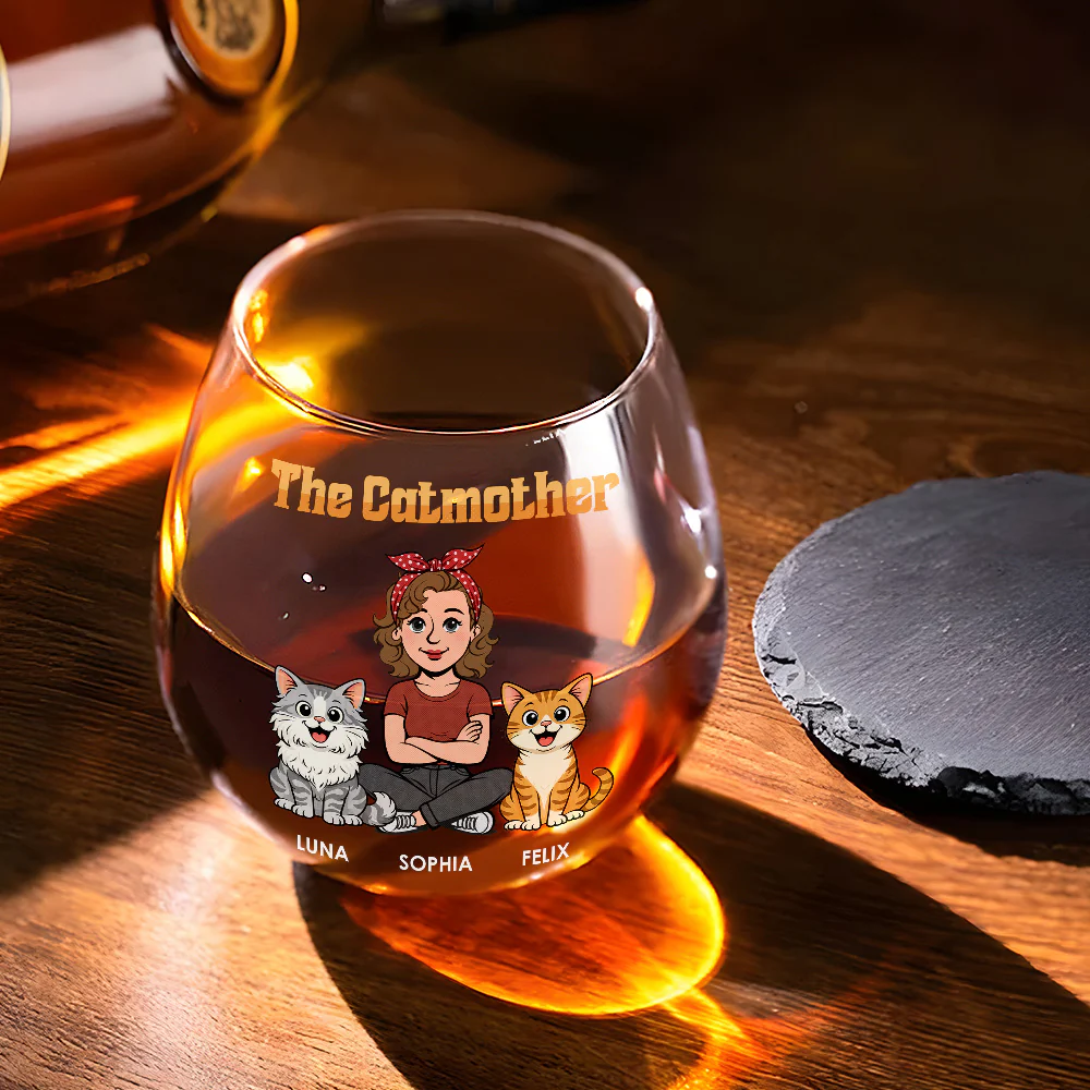 The Catmother Retro - Personalized Custom Wine Glass - Image 2