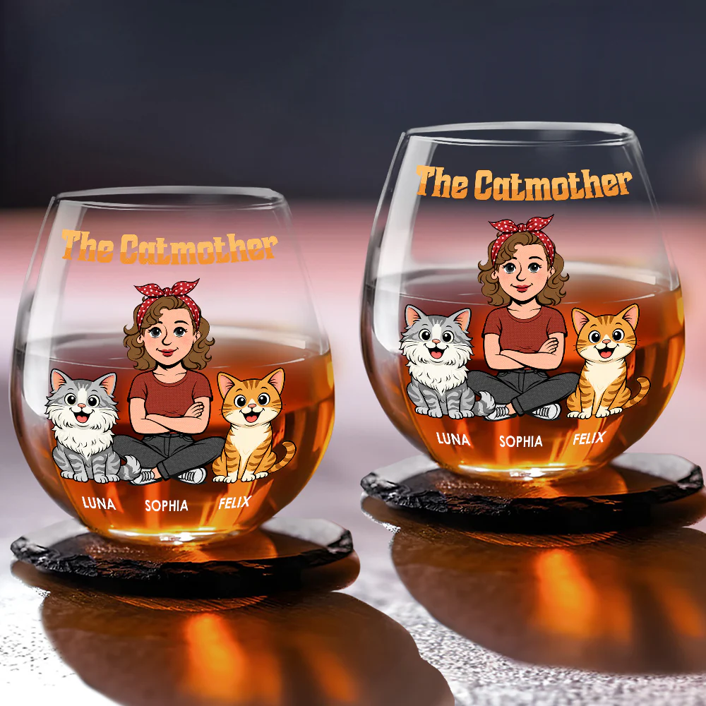 The Catmother Retro - Personalized Custom Wine Glass - Image 4