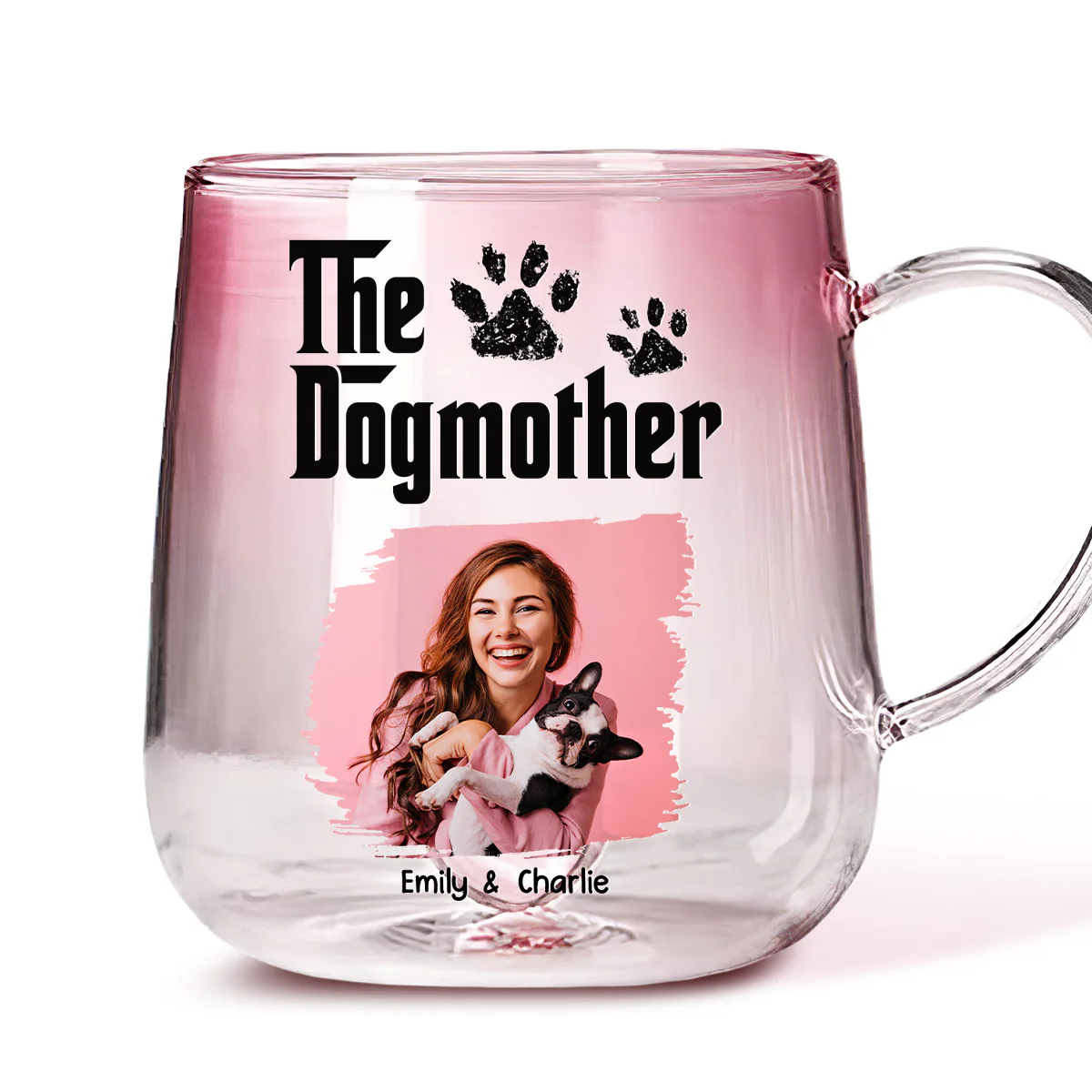 The Cute Dogmother Photo - Personalized Custom Pink Gradient Glass Mug