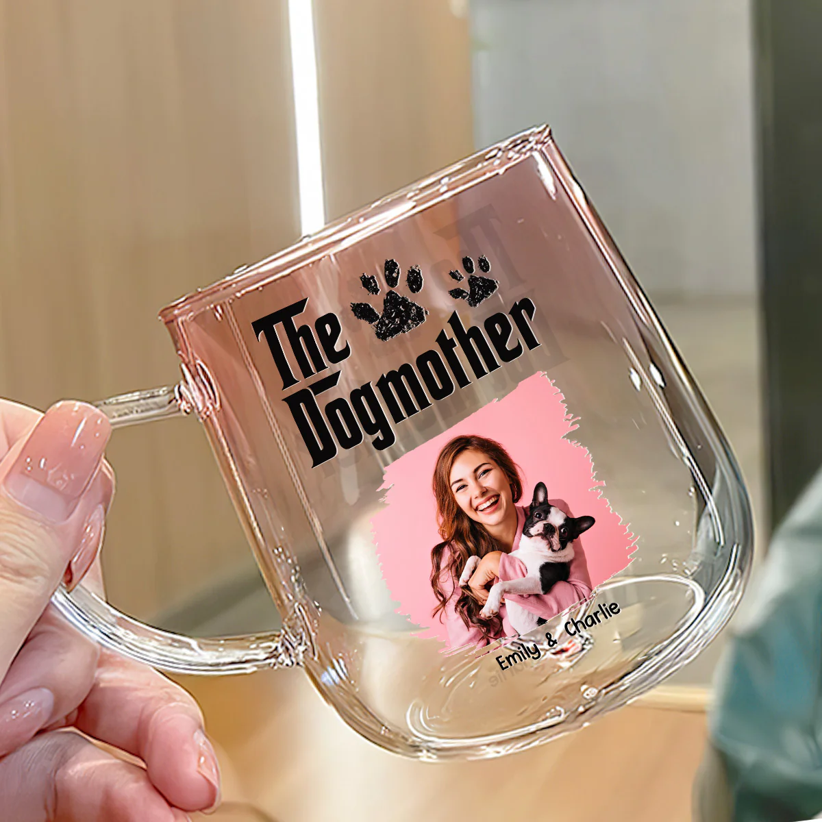 The Cute Dogmother Photo - Personalized Custom Pink Gradient Glass Mug - Image 2