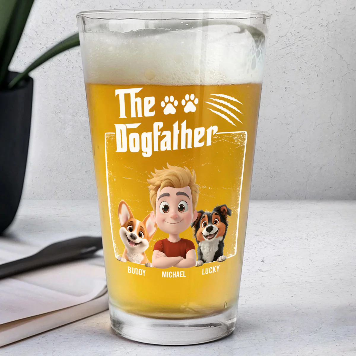 The Dog Father - Personalized Custom Beer Glass - Image 2