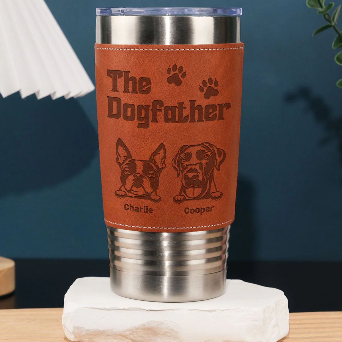 The Dogfather - Personalized Custom Engraved Leather Tumbler