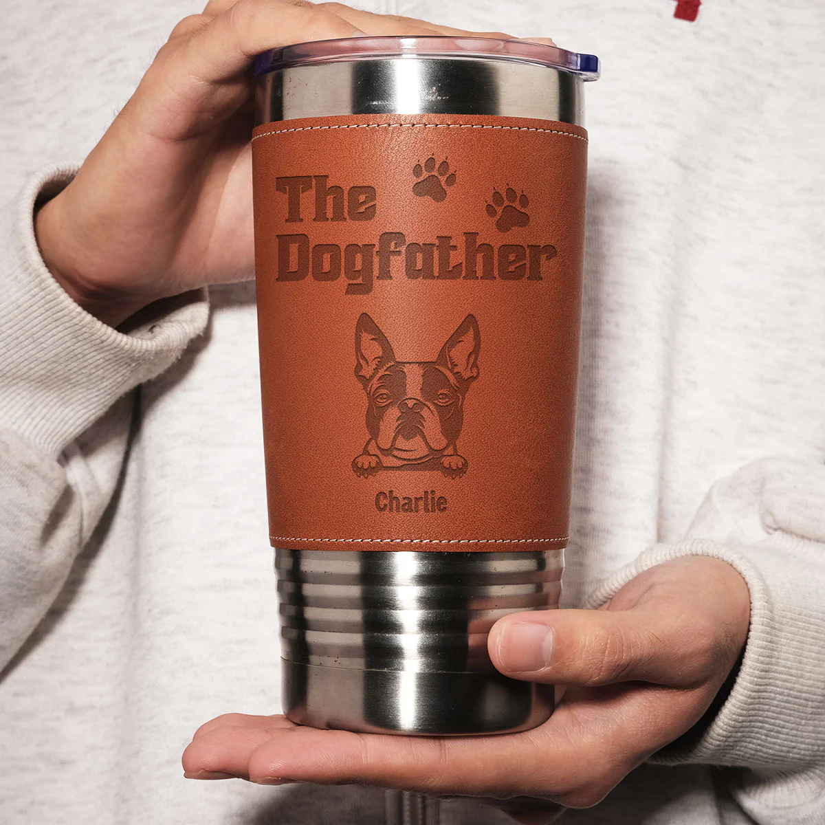 The Dogfather - Personalized Custom Engraved Leather Tumbler - Image 3