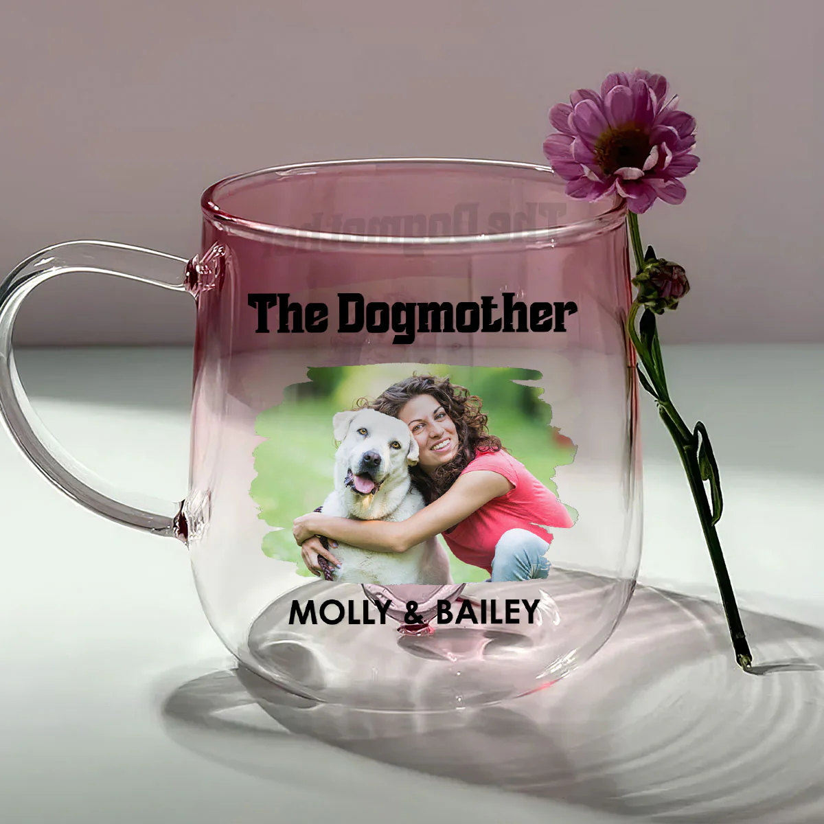 The Dogmother Cartoon Photo - Personalized Custom Pink Gradient Glass Mug - Image 2