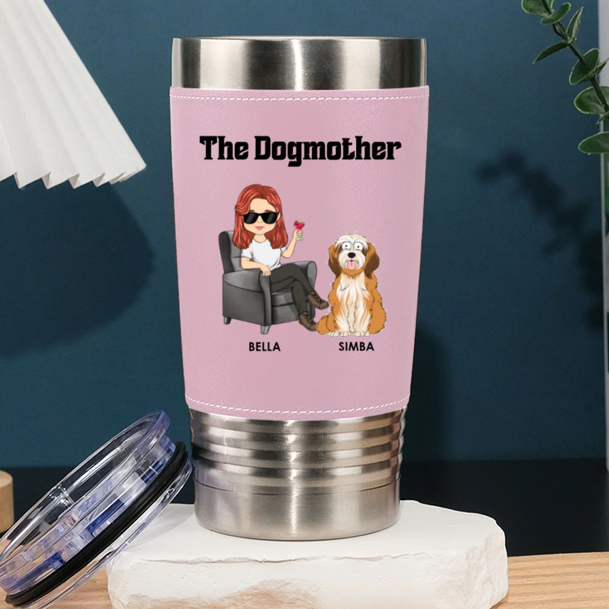 The Dogmother - Personalized Custom Pink Leather Tumbler - Image 7