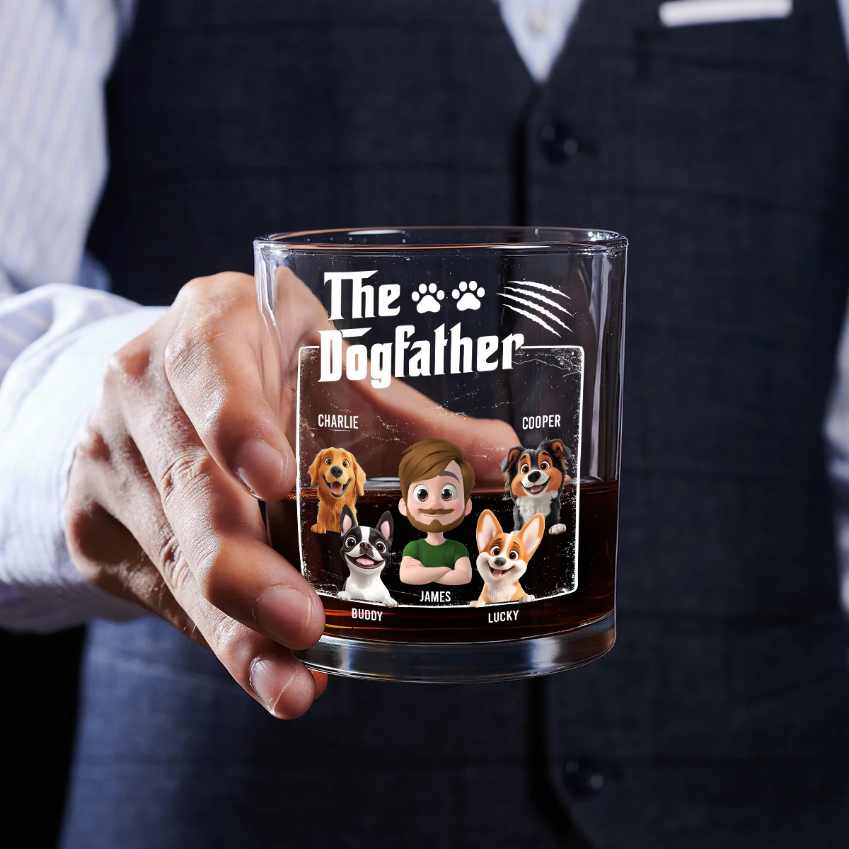 The Father Of Dog - Personalized Custom Whiskey Glass - Image 5