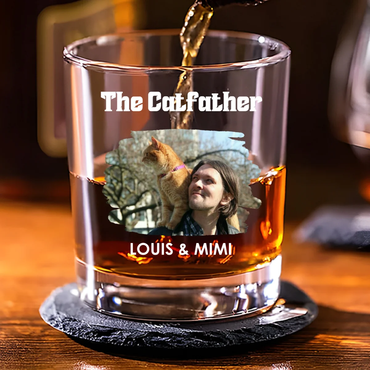 The Catfather Cartoon Version 2 Photo - Personalized Custom Whiskey Glass - Image 3