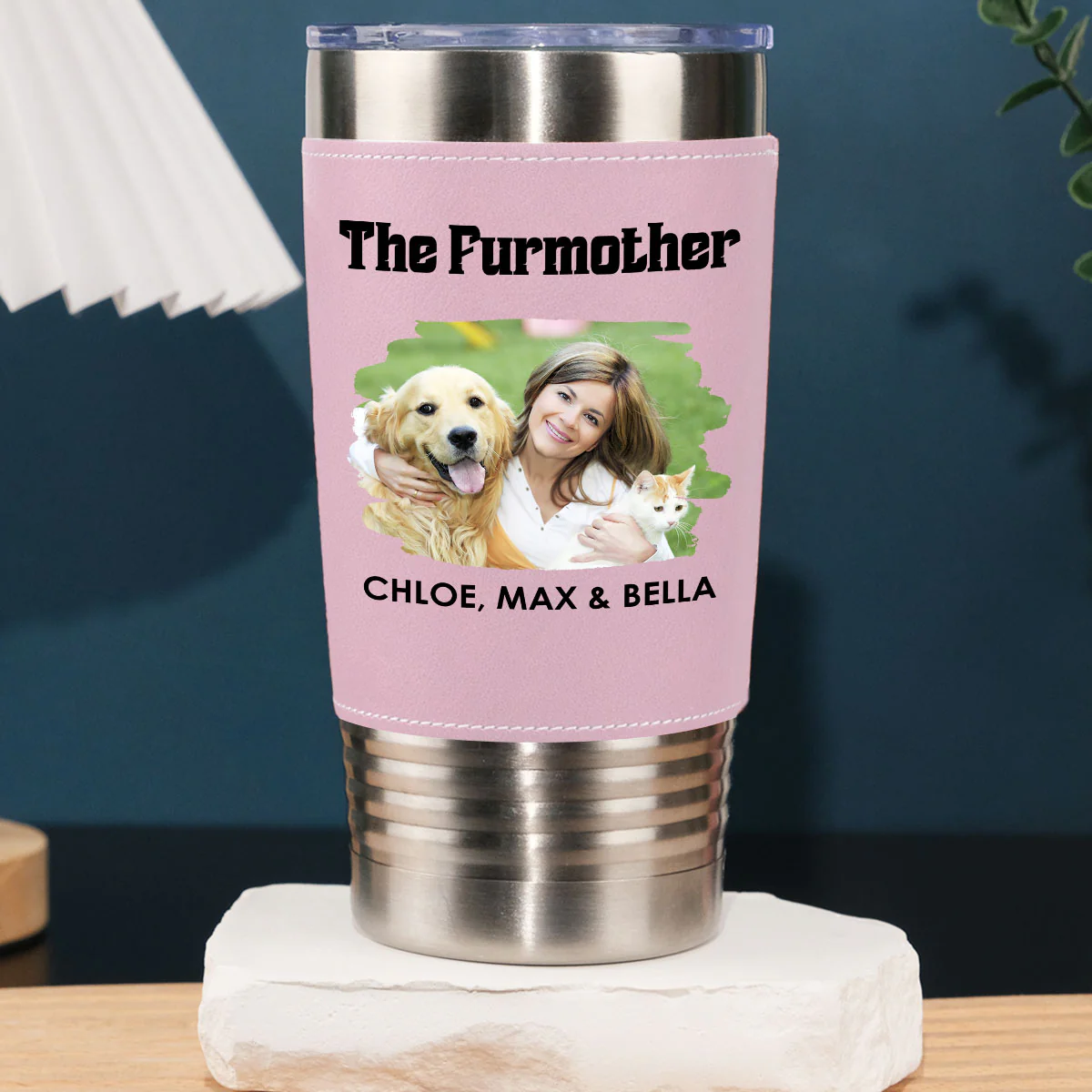 The Furmother Photo - Personalized Custom Pink Leather Tumbler