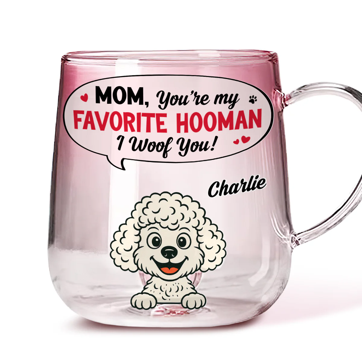 The Hooman I Love - Personalized Custom Pink Gradient Glass Mug