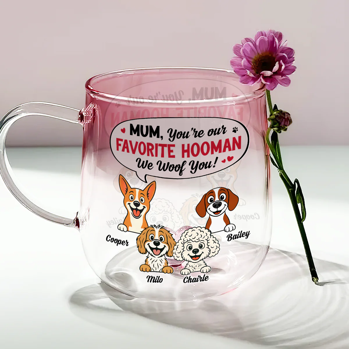 The Hooman I Love - Personalized Custom Pink Gradient Glass Mug - Image 2