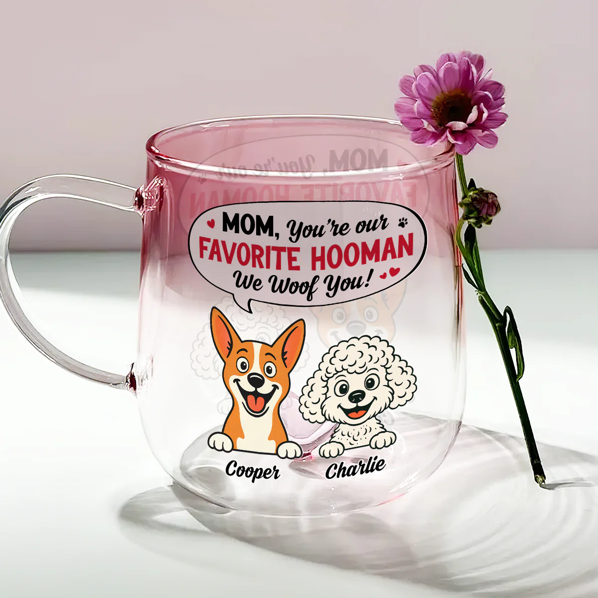 The Hooman I Love - Personalized Custom Pink Gradient Glass Mug - Image 3