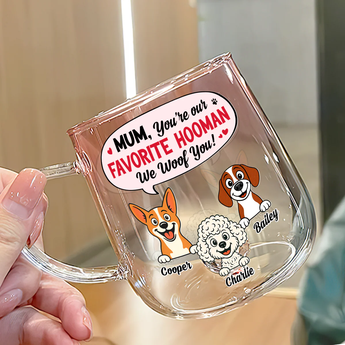 The Hooman I Love - Personalized Custom Pink Gradient Glass Mug - Image 4