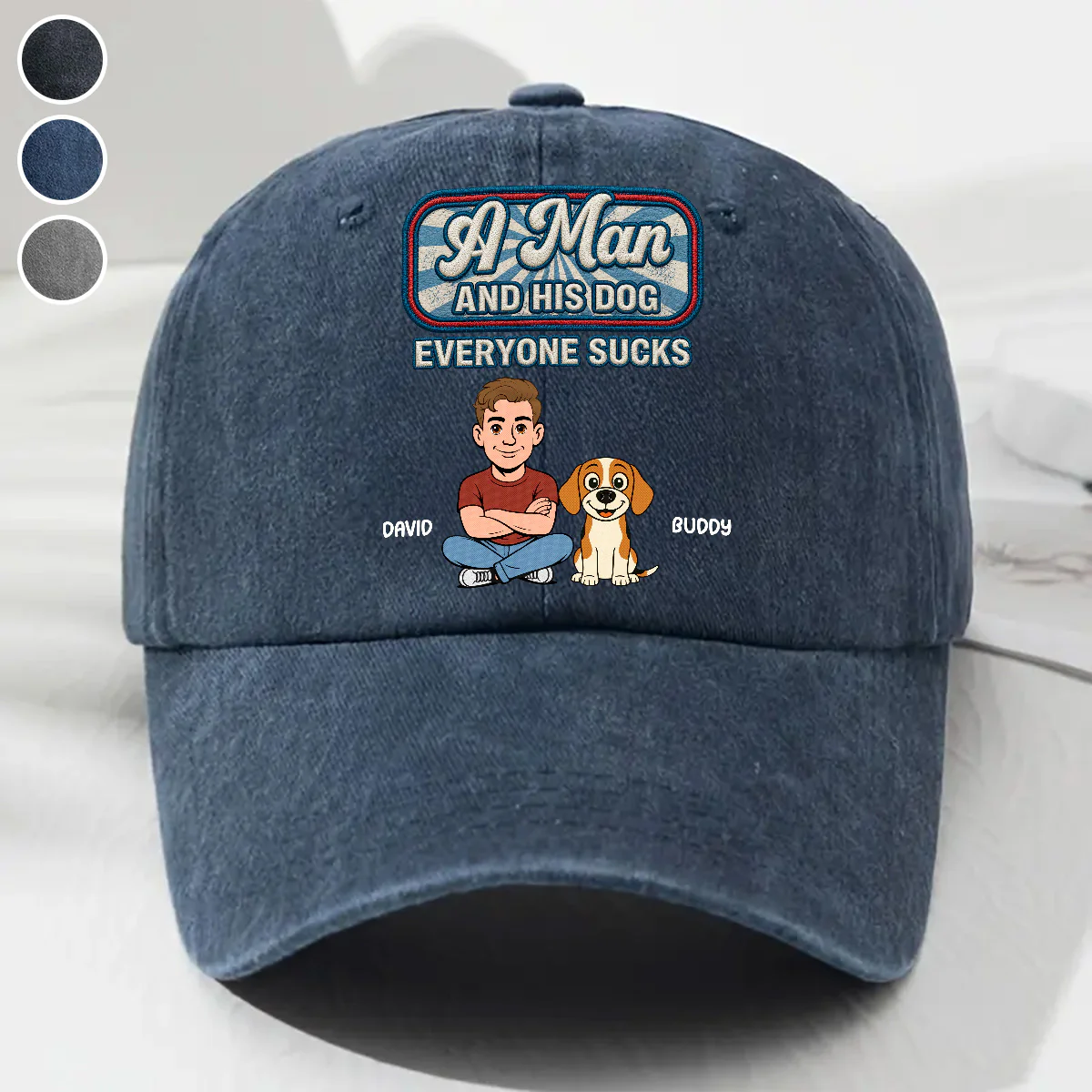 The Man And The Dog - Personalized Custom 3D Effect Vintage Washed Denim Cap