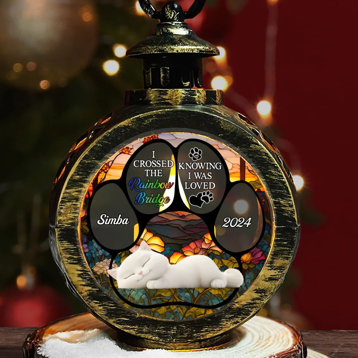 The Rainbow Bridge Cat - Personalized Custom Christmas Lantern - Image 7