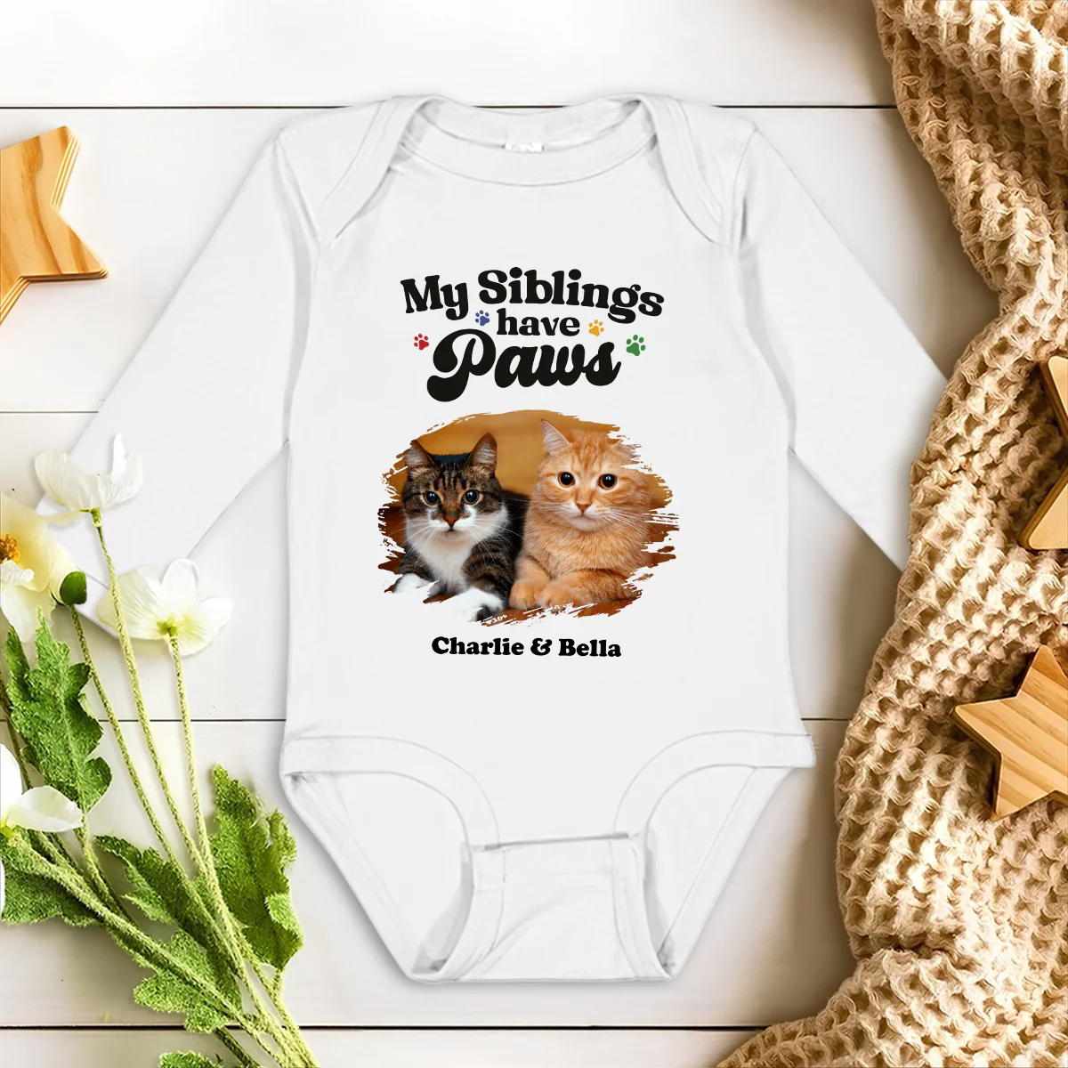 They Have Paws Cat Photo Version - Personalized Custom Long Sleeve Baby Onesie - Image 2
