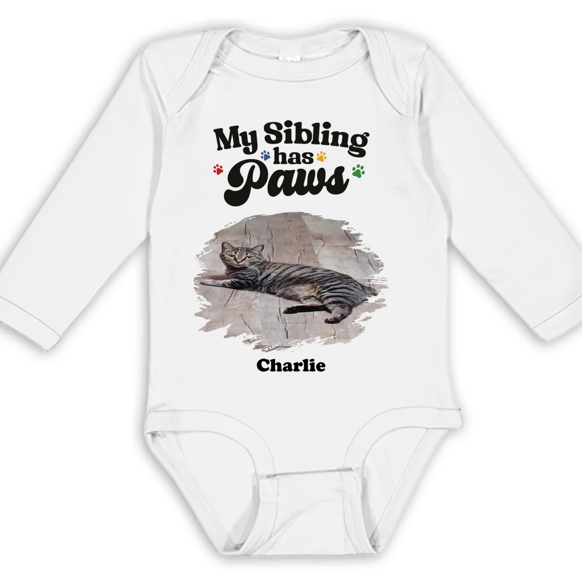 They Have Paws Cat Photo Version - Personalized Custom Long Sleeve Baby Onesie - Image 3