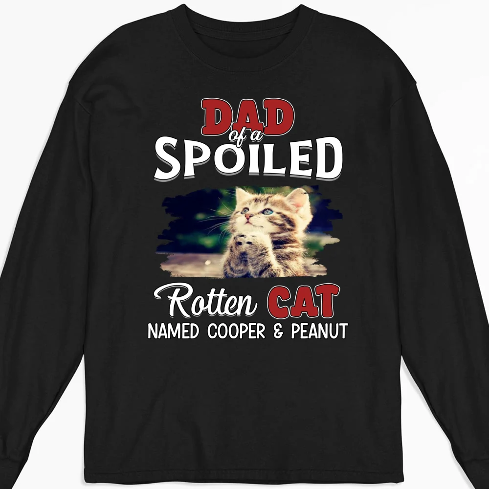 Thinking About My Spoiled Cats Dark Photo Ver - Personalized Custom Long Sleeve T-shirt - Image 5