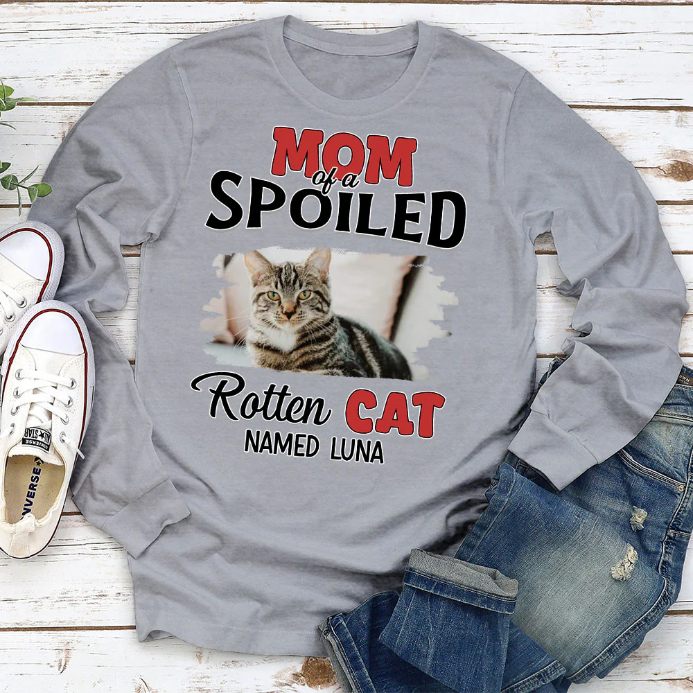 Thinking About My Spoiled Cats Photo - Personalized Custom Long Sleeve T-shirt - Image 2