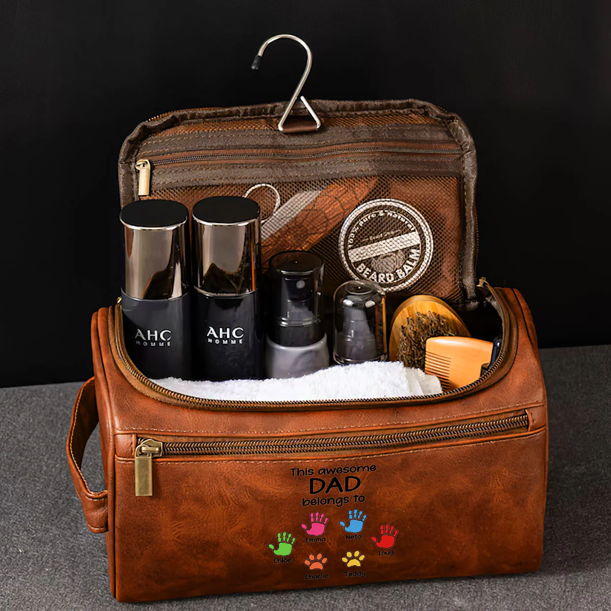 This Awesome Dad Belong To - Personalized Custom Leather Toiletry Bag - Image 4