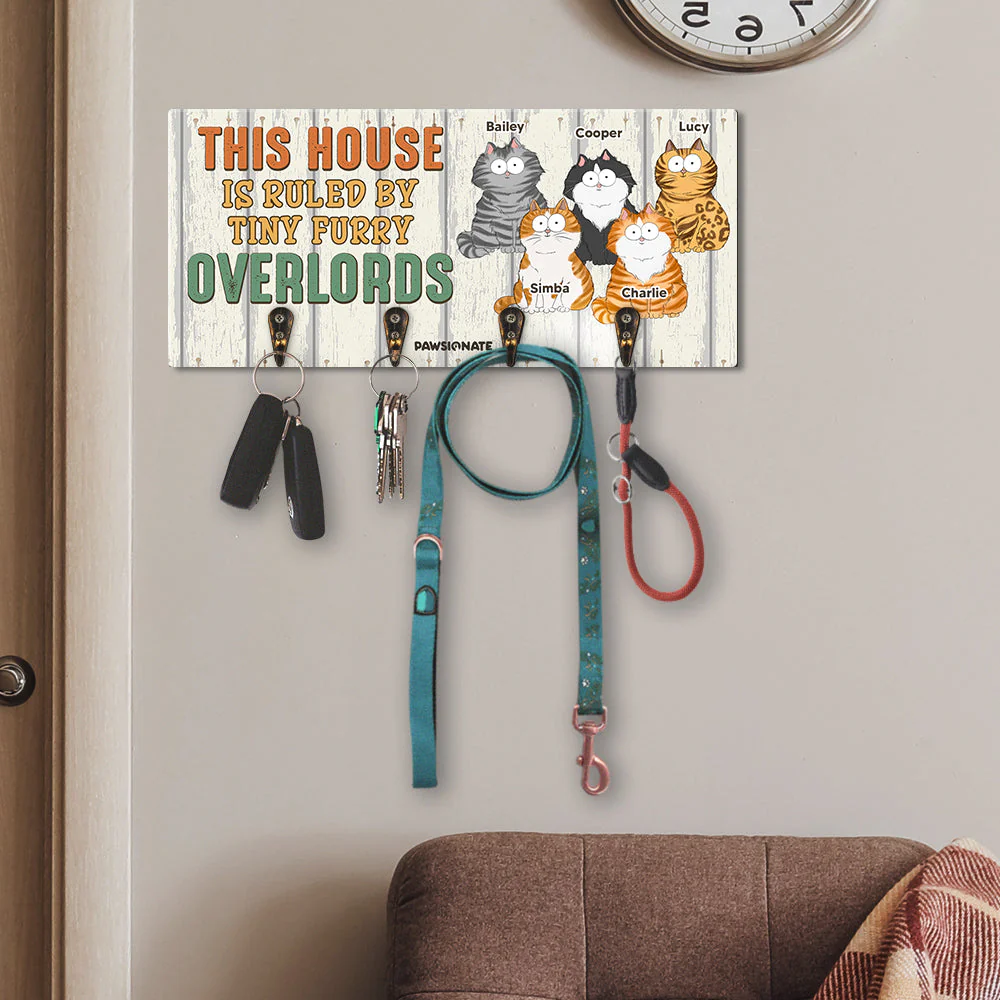 This House Is Ruled By Cats - Personalized Custom Wooden Key Holder - Image 4