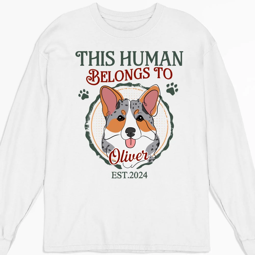 This Human Belongs To Dog Line Photo - Personalized Custom Long Sleeve T-Shirt - Image 5