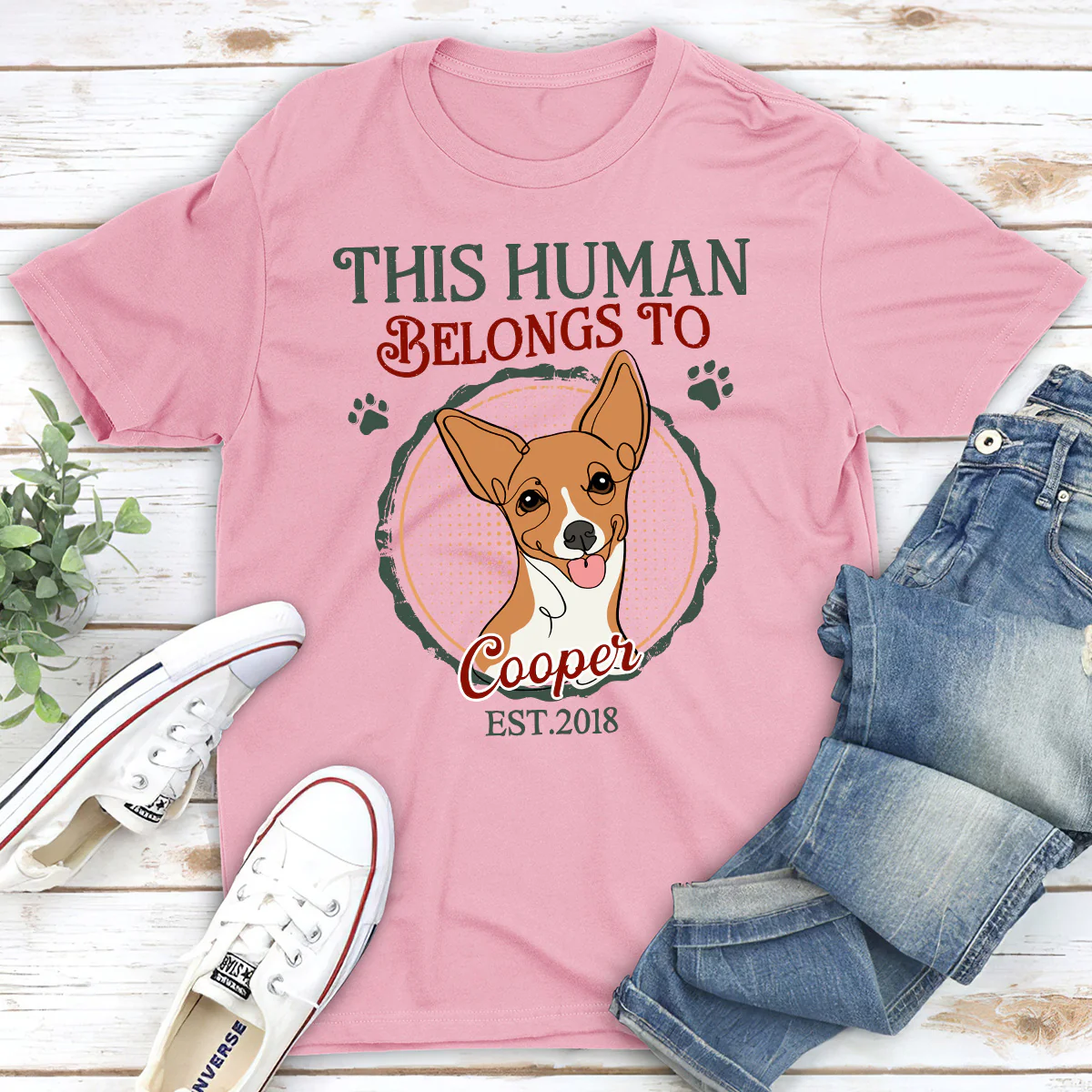This Human Belongs To Dog Line Photo - Personalized Custom Unisex T-shirt - Image 3