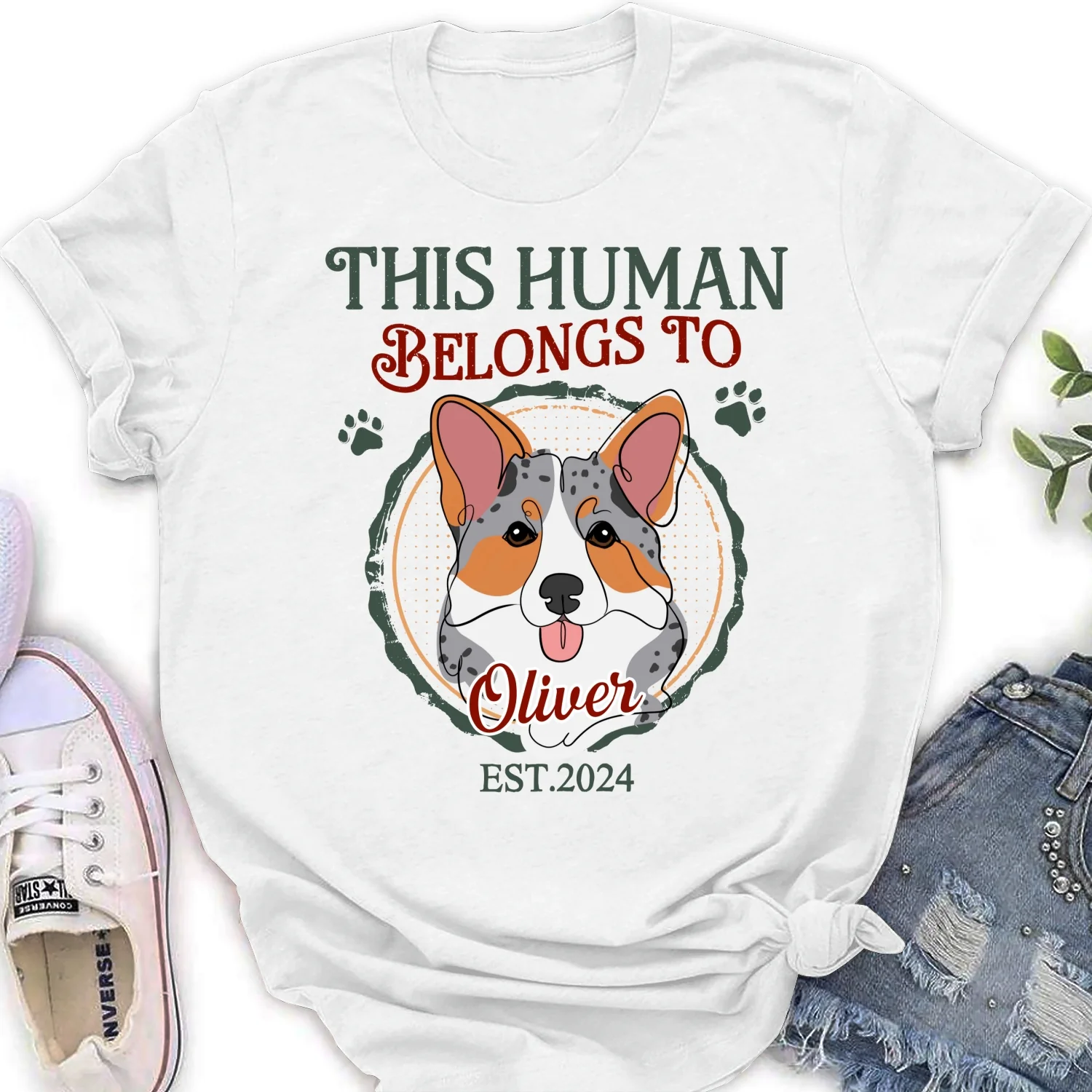 This Human Belongs To Dog Line Photo - Personalized Custom Women's T-Shirt - Image 4