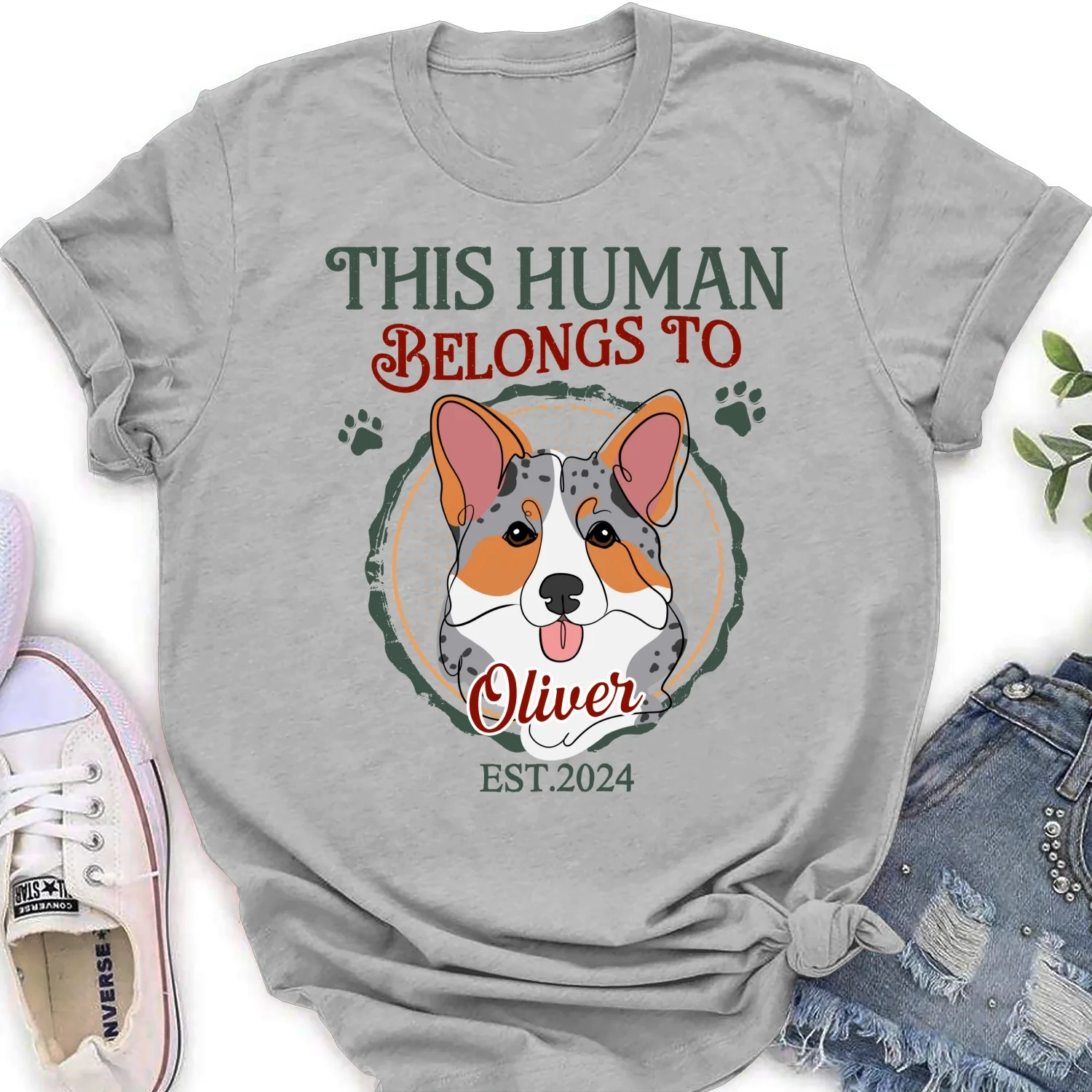 This Human Belongs To Dog Line Photo - Personalized Custom Women's T-Shirt - Image 5