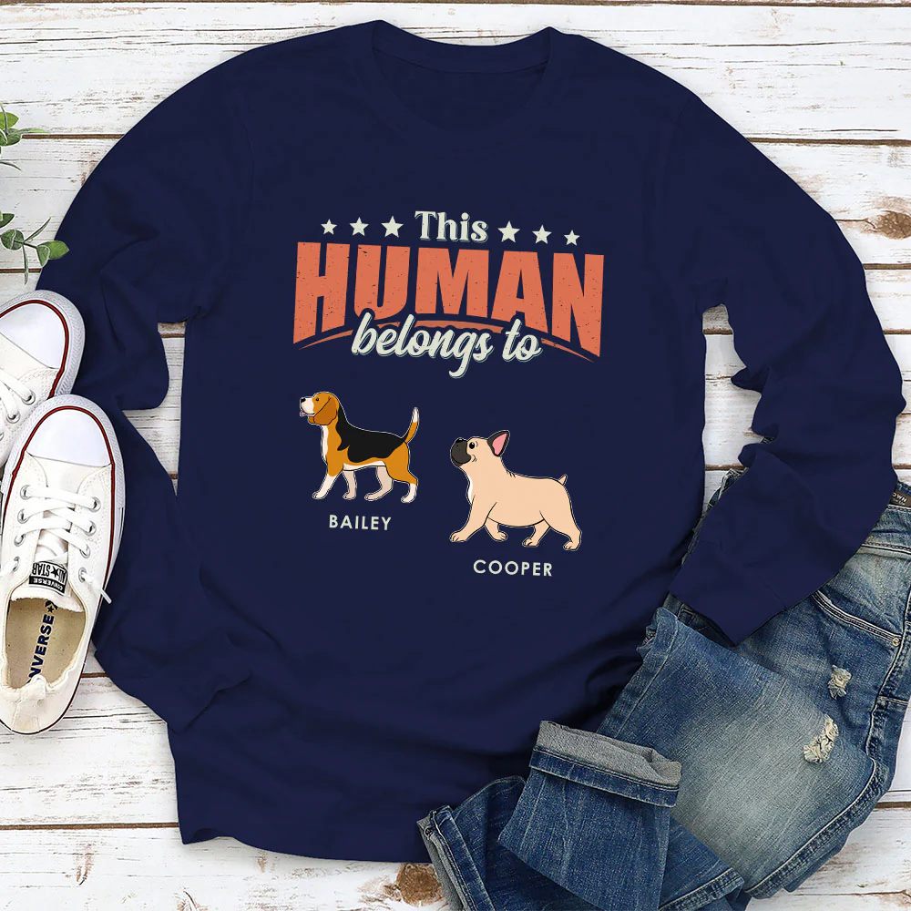 This Human Belongs To Dogs - Personalized Custom Long Sleeve T-Shirt - Image 2