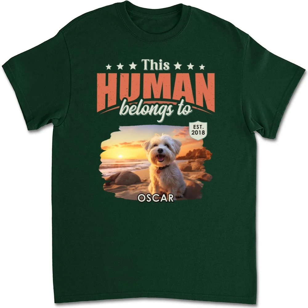 This Human Belongs To Dogs Photo - Personalized Custom Unisex T-Shirt - Image 5