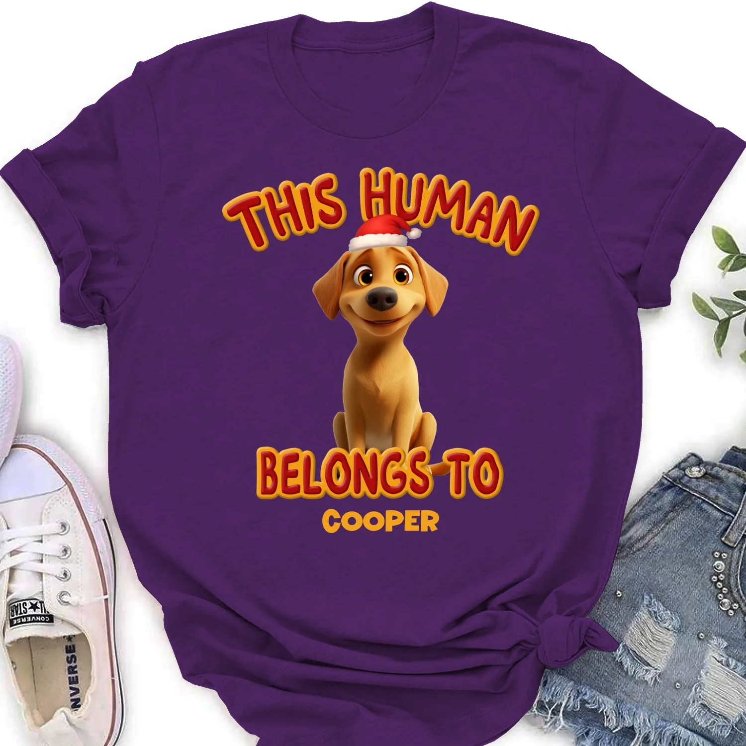 This Human Belongs To Lovely Dog Christmas - Personalized Custom Women's T-Shirt - Image 7