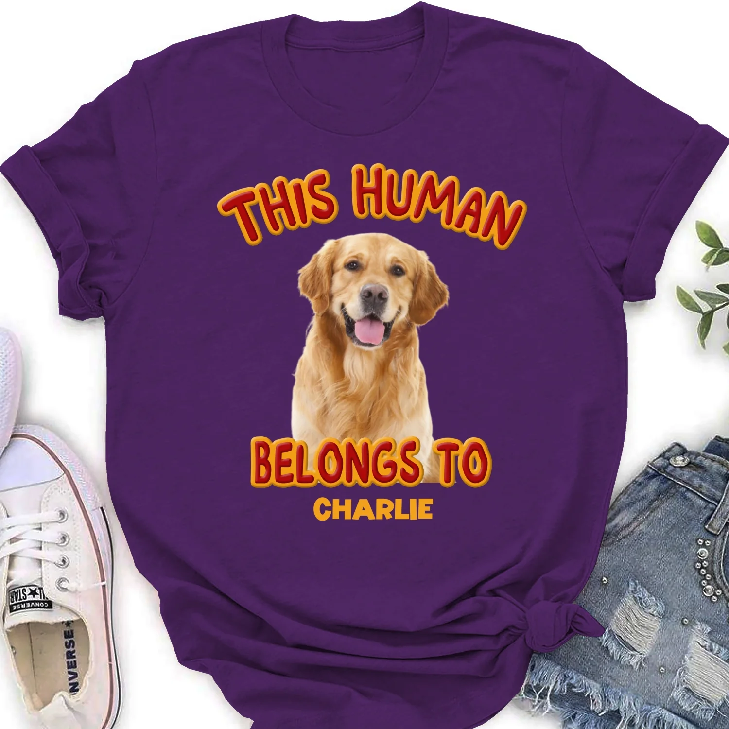 This Human Belongs To Lovely Dog Christmas Photo - Personalized Custom Women's T-Shirt - Image 7