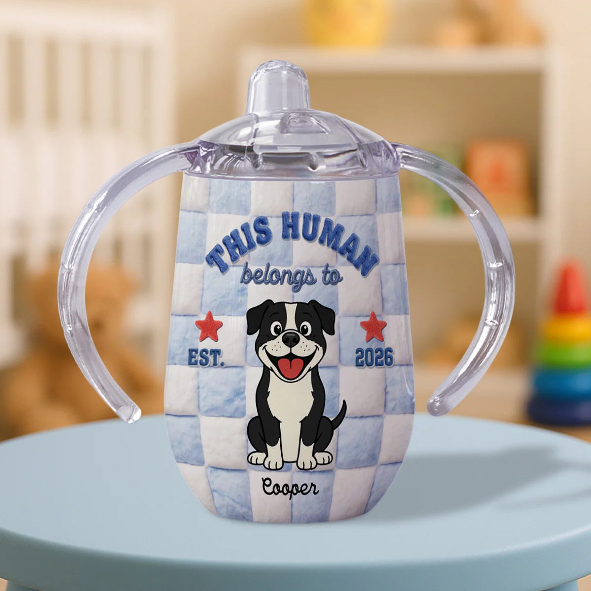 This Human Belongs To - Personalized Custom 3D Effect Sippy Cup With Handles